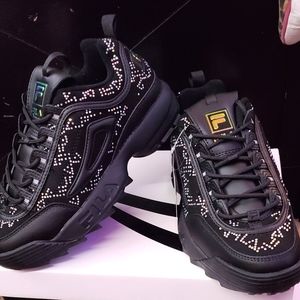 Nwt Women's Fila Disruptor 2 Diamante Black and rhinestones